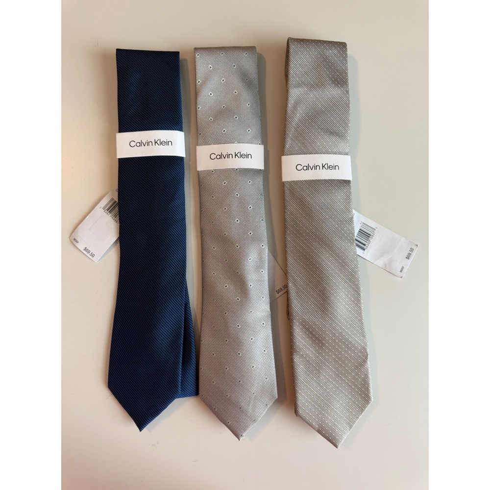 3 Calvin Klein Men's Dress Ties NWT Silk Blend Neutral Bundle Work Wedding‎
